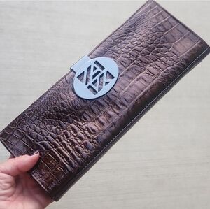 Anne Klein Crocodile Leather Embossed Brown Clutch